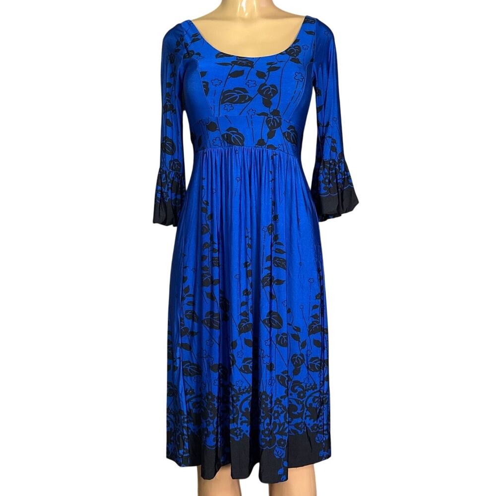 Olian Maternity Dress Crop Puff Sleeve Blue Black Floral Size XS